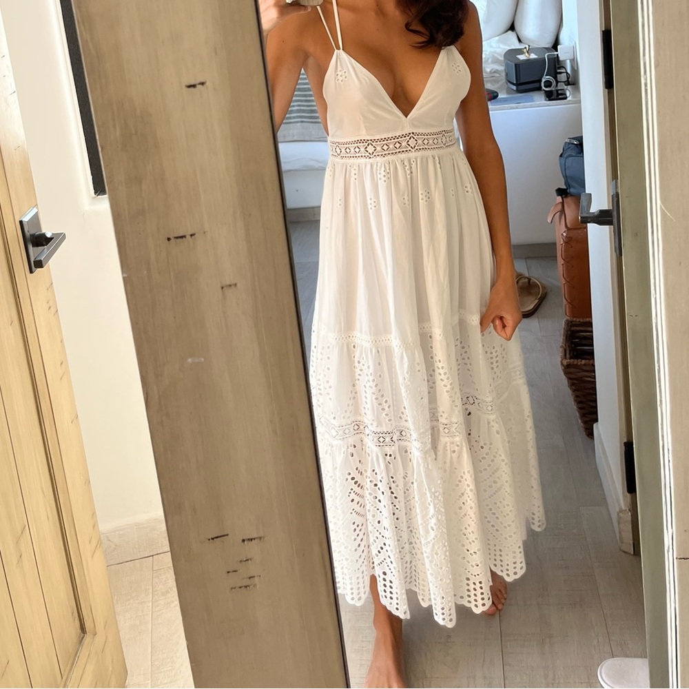 Misa Los Angeles XS Allegra Eyelet Midi dress in white - perfect vacation dress!